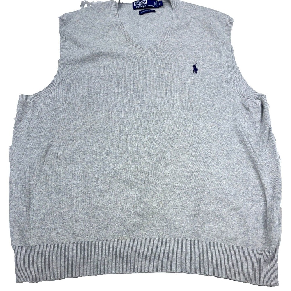 Polo Ralph Lauren Sweater Vest Men Large Gray Blue Pony‎ Soft Pima Cotton Golf